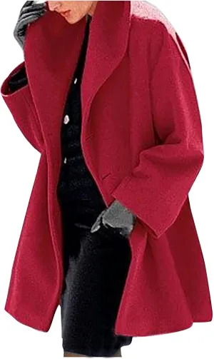Womens Plus Size Winter Coats Warm Single Breasted Wool Blend Pea Coat Dressy Fashion Overcoat Trench Jacket with Hood