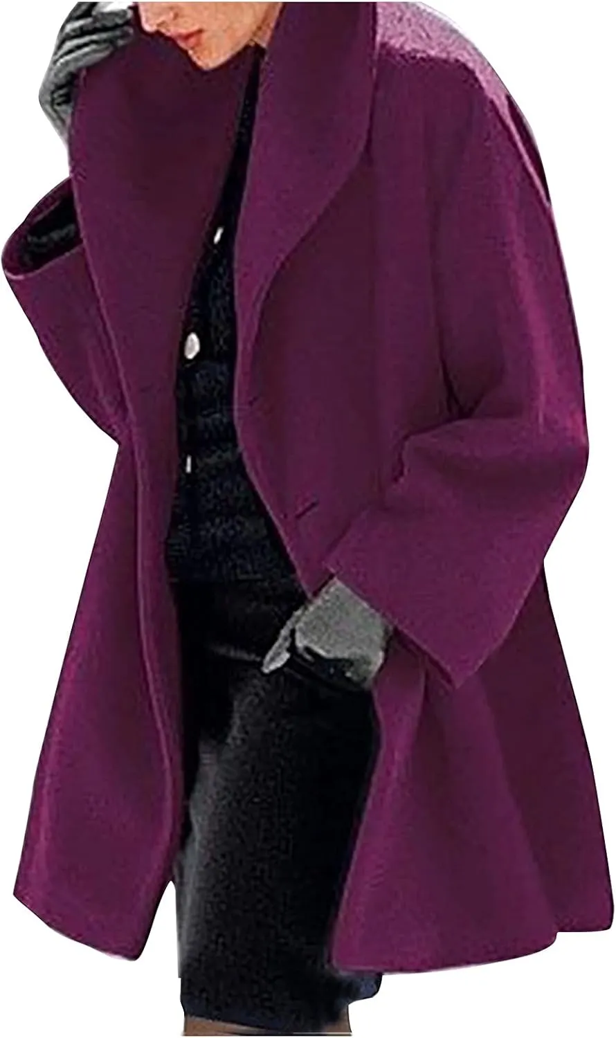 Womens Plus Size Winter Coats Warm Single Breasted Wool Blend Pea Coat Dressy Fashion Overcoat Trench Jacket with Hood