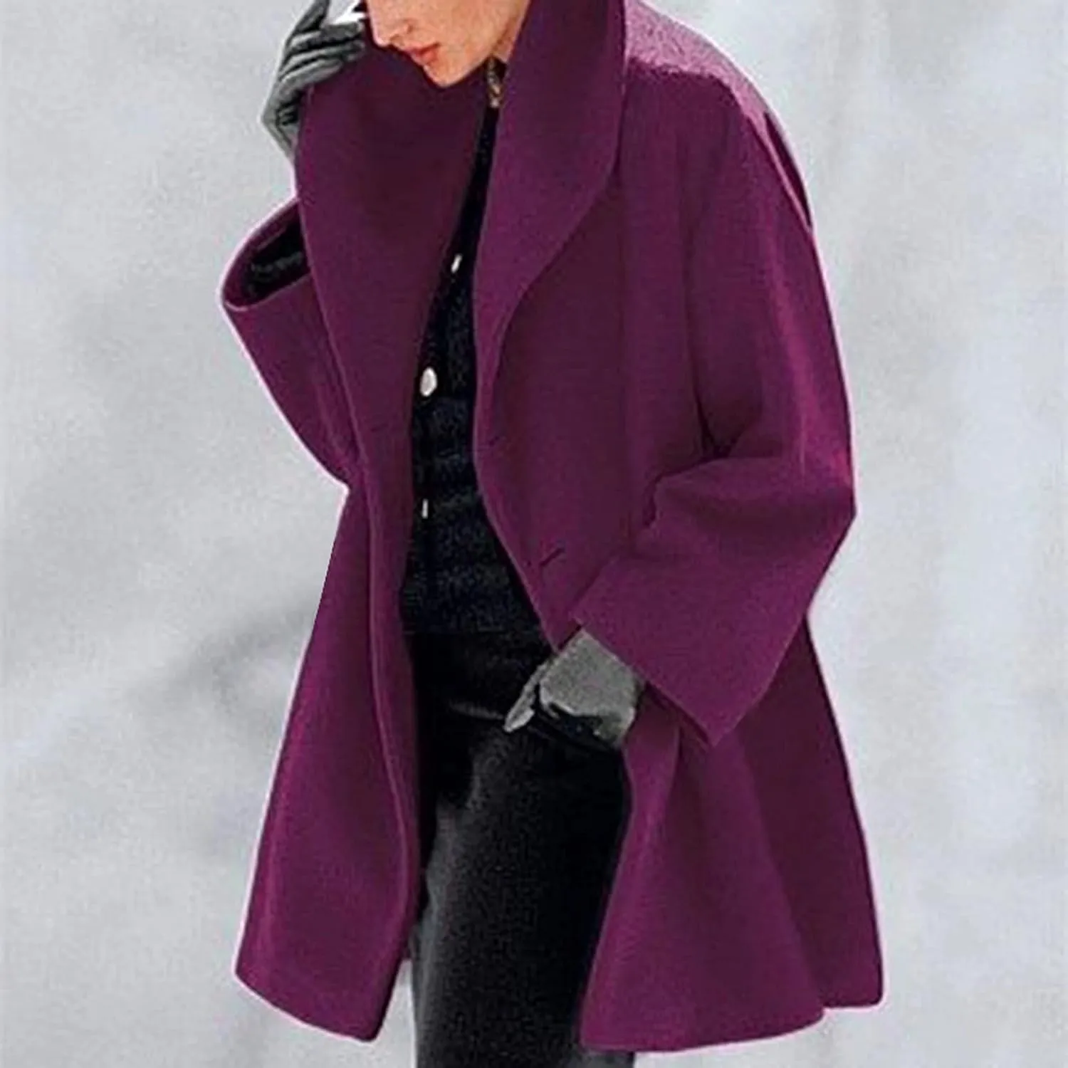 Womens Plus Size Winter Coats Warm Single Breasted Wool Blend Pea Coat Dressy Fashion Overcoat Trench Jacket with Hood