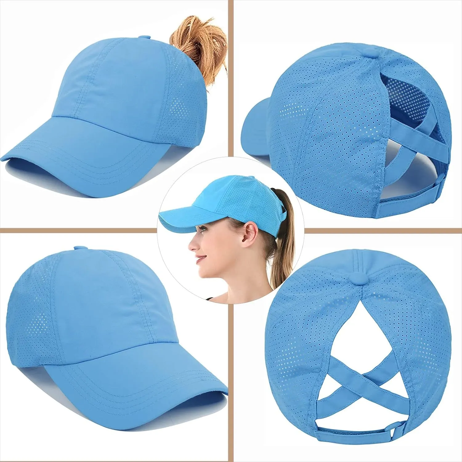 Womens Ponytail Hat Baseball Cap, Adjustable Criss Cross Baseball Cap High Bun Unisex Quick Drying Trucker Hats