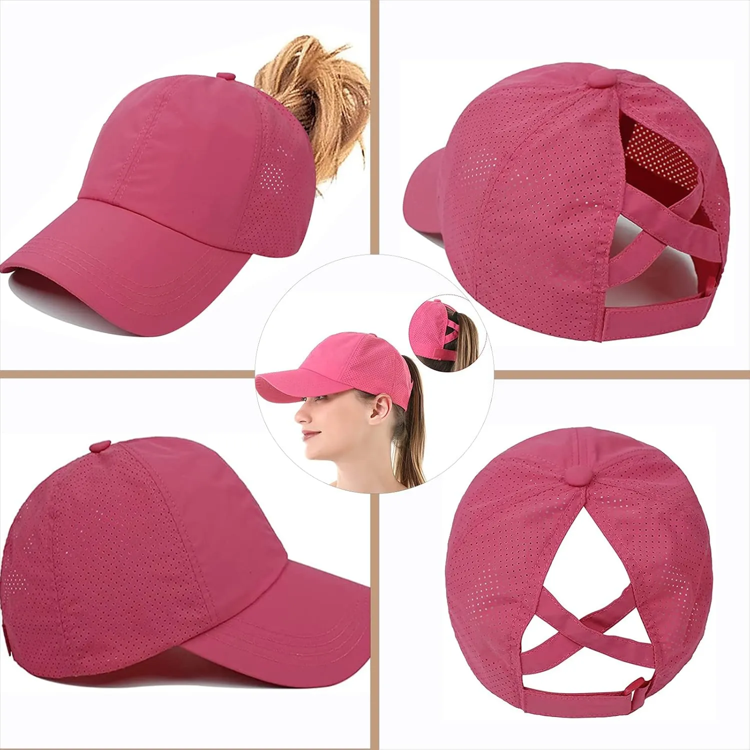 Womens Ponytail Hat Baseball Cap, Adjustable Criss Cross Baseball Cap High Bun Unisex Quick Drying Trucker Hats