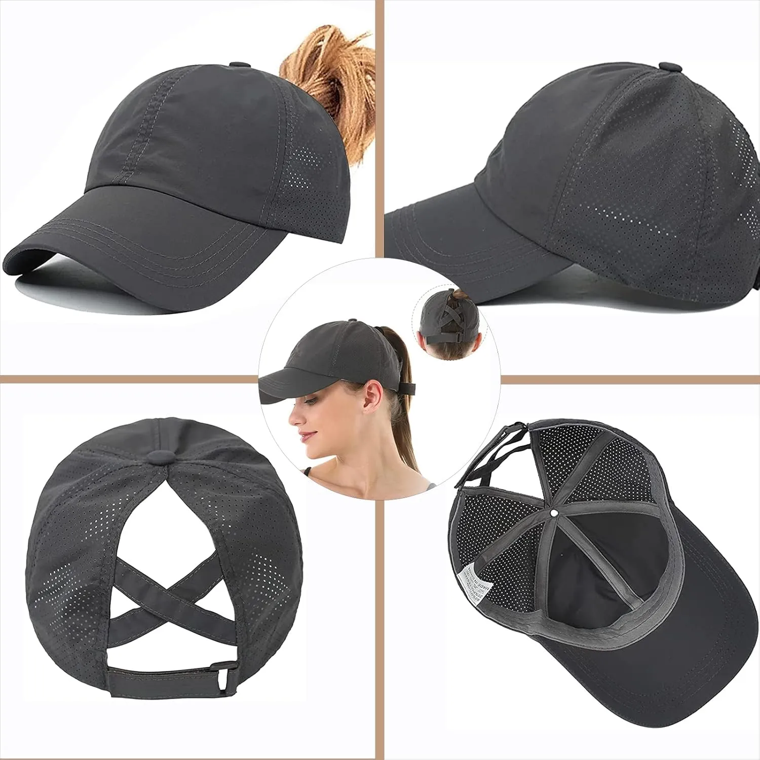 Womens Ponytail Hat Baseball Cap, Adjustable Criss Cross Baseball Cap High Bun Unisex Quick Drying Trucker Hats