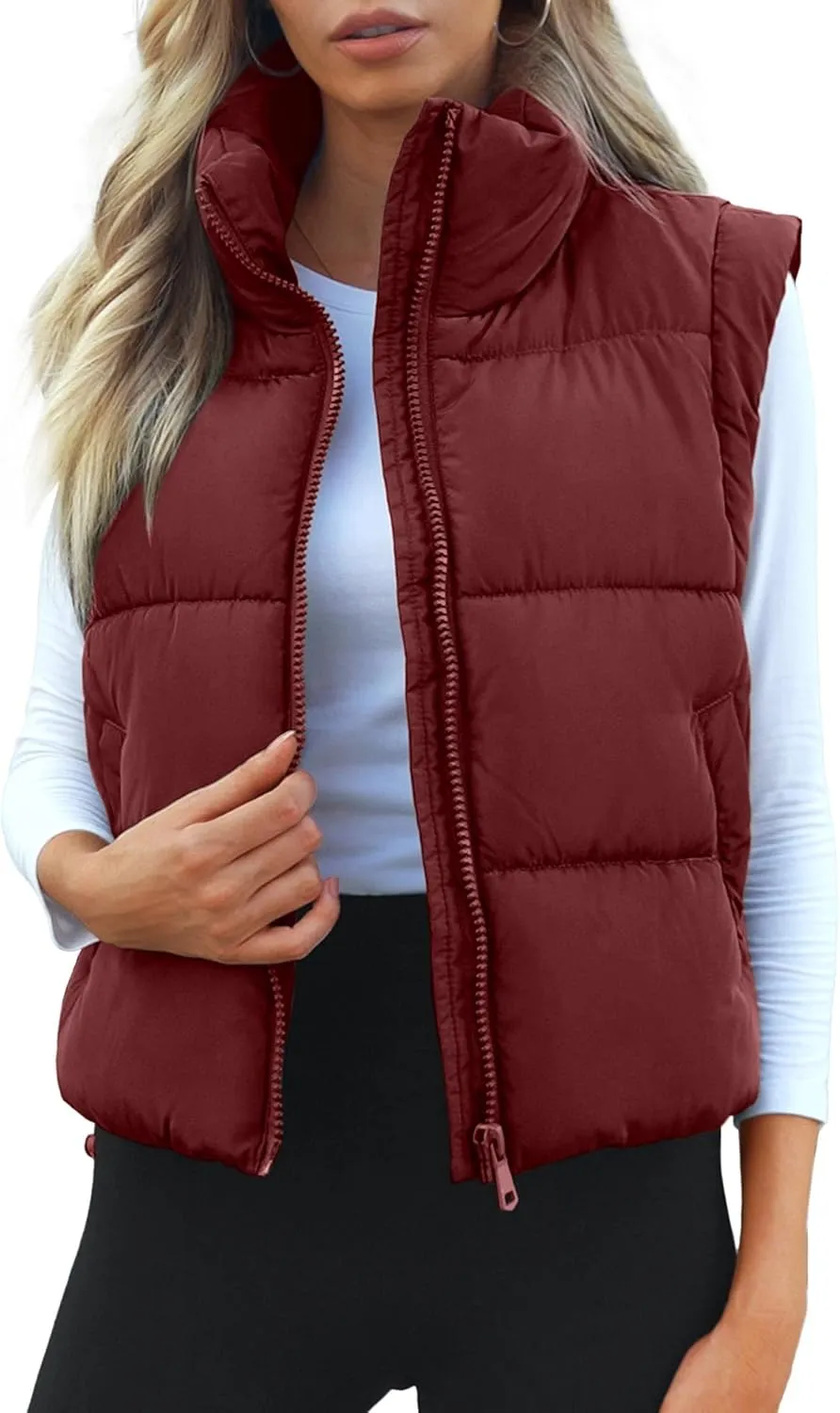 Women's Puffer Vest Lightweight Sleeveless Winter Outerwear Full Zipper Warm Padded Gilet Jacket Coat with Pockets