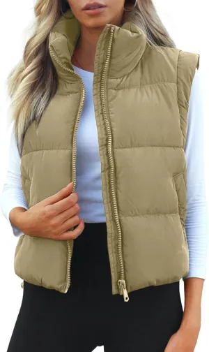 Women's Puffer Vest Lightweight Sleeveless Winter Outerwear Full Zipper Warm Padded Gilet Jacket Coat with Pockets