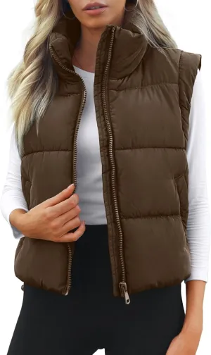 Women's Puffer Vest Lightweight Sleeveless Winter Outerwear Full Zipper Warm Padded Gilet Jacket Coat with Pockets