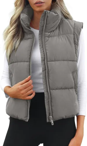 Women's Puffer Vest Lightweight Sleeveless Winter Outerwear Full Zipper Warm Padded Gilet Jacket Coat with Pockets