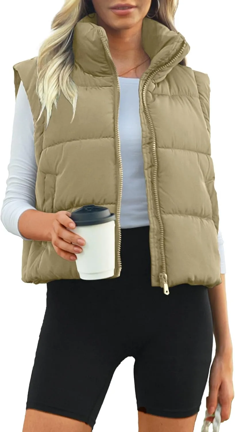 Women's Puffer Vest Lightweight Sleeveless Winter Outerwear Full Zipper Warm Padded Gilet Jacket Coat with Pockets