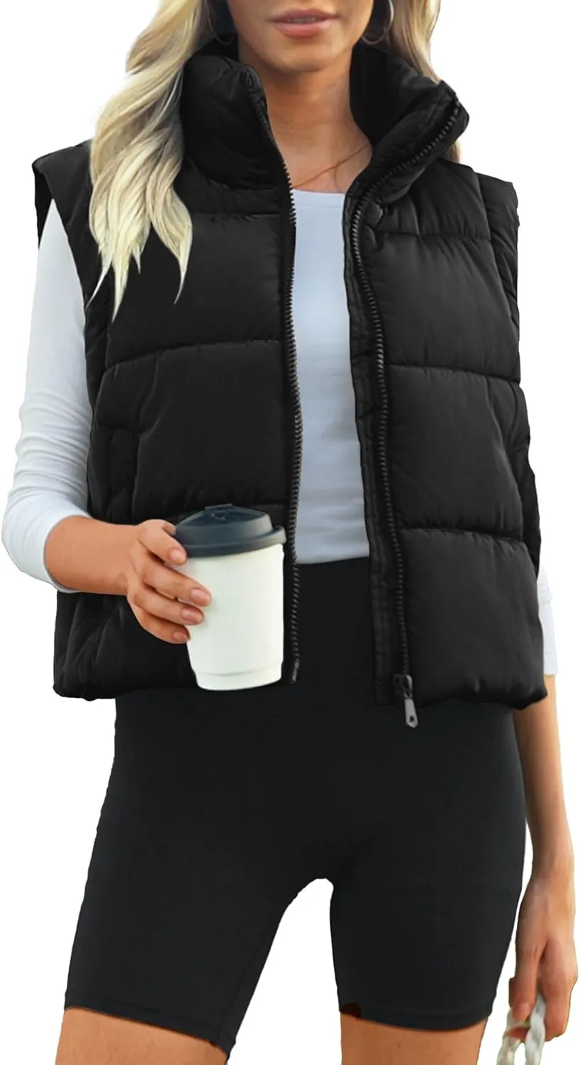 Women's Puffer Vest Lightweight Sleeveless Winter Outerwear Full Zipper Warm Padded Gilet Jacket Coat with Pockets