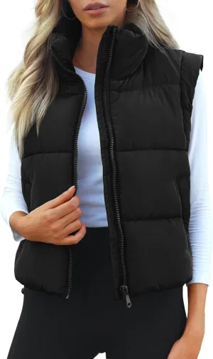 Women's Puffer Vest Lightweight Sleeveless Winter Outerwear Full Zipper Warm Padded Gilet Jacket Coat with Pockets