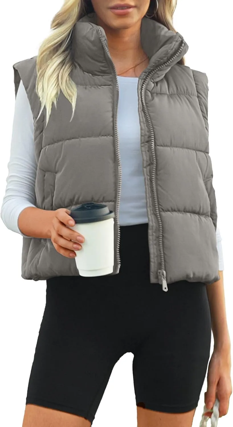 Women's Puffer Vest Lightweight Sleeveless Winter Outerwear Full Zipper Warm Padded Gilet Jacket Coat with Pockets
