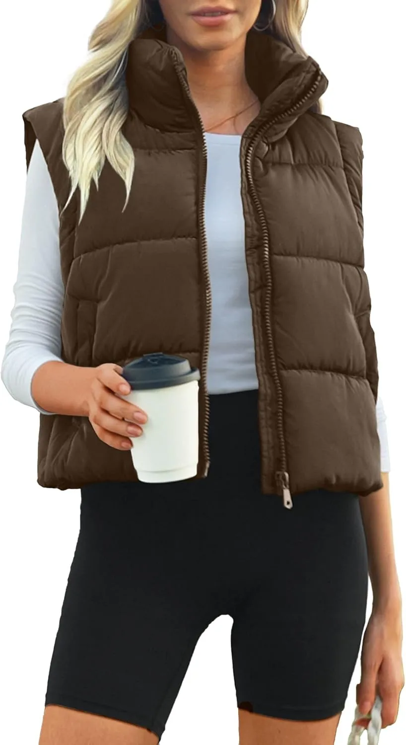 Women's Puffer Vest Lightweight Sleeveless Winter Outerwear Full Zipper Warm Padded Gilet Jacket Coat with Pockets