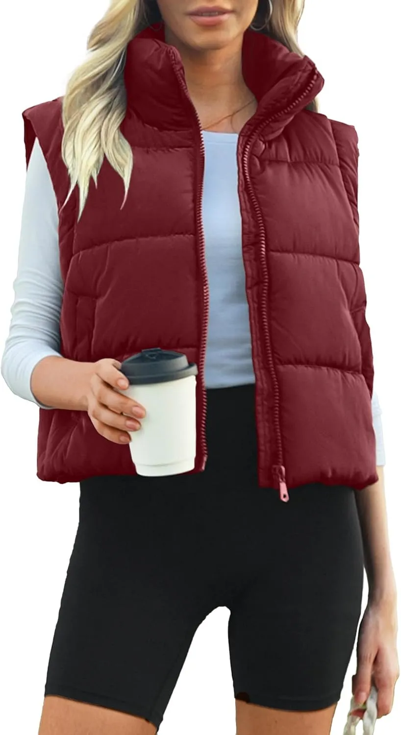 Women's Puffer Vest Lightweight Sleeveless Winter Outerwear Full Zipper Warm Padded Gilet Jacket Coat with Pockets
