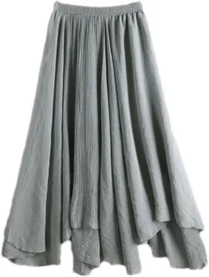 Women's Solid Linen Skirts Summer Midi Color Irregular Pleated Black Big Swing Fishtail Skirt