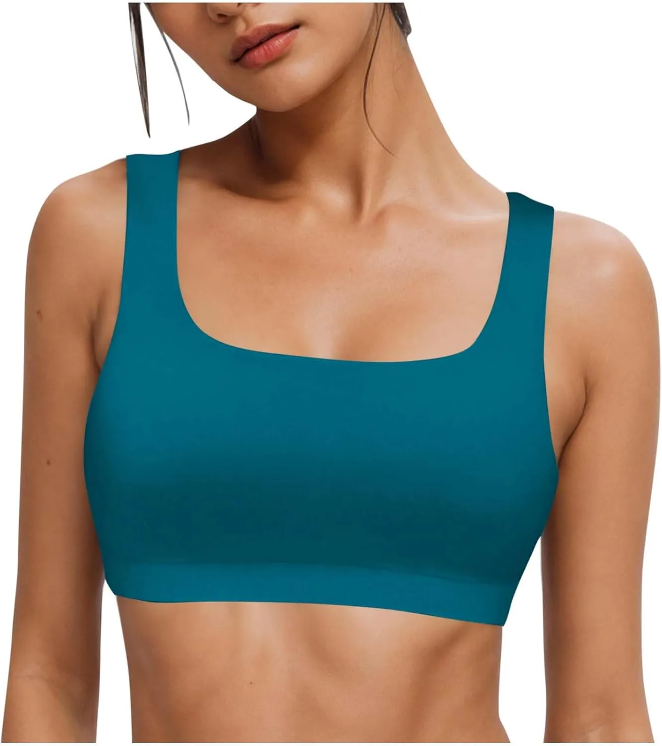 Womens Sports Bra Bikini Tops Scoop Neck Full Coverage Bathing Suits Top Padded Wireless Sporty Crop Swim Tops 2025