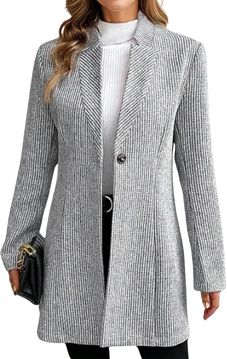 Womens Stand Collar Pea Coats Button Down Splicing Mid Length Wool Blend Trench Coat Blazer Jackets