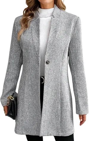 Womens Stand Collar Pea Coats Button Down Splicing Mid Length Wool Blend Trench Coat Blazer Jackets