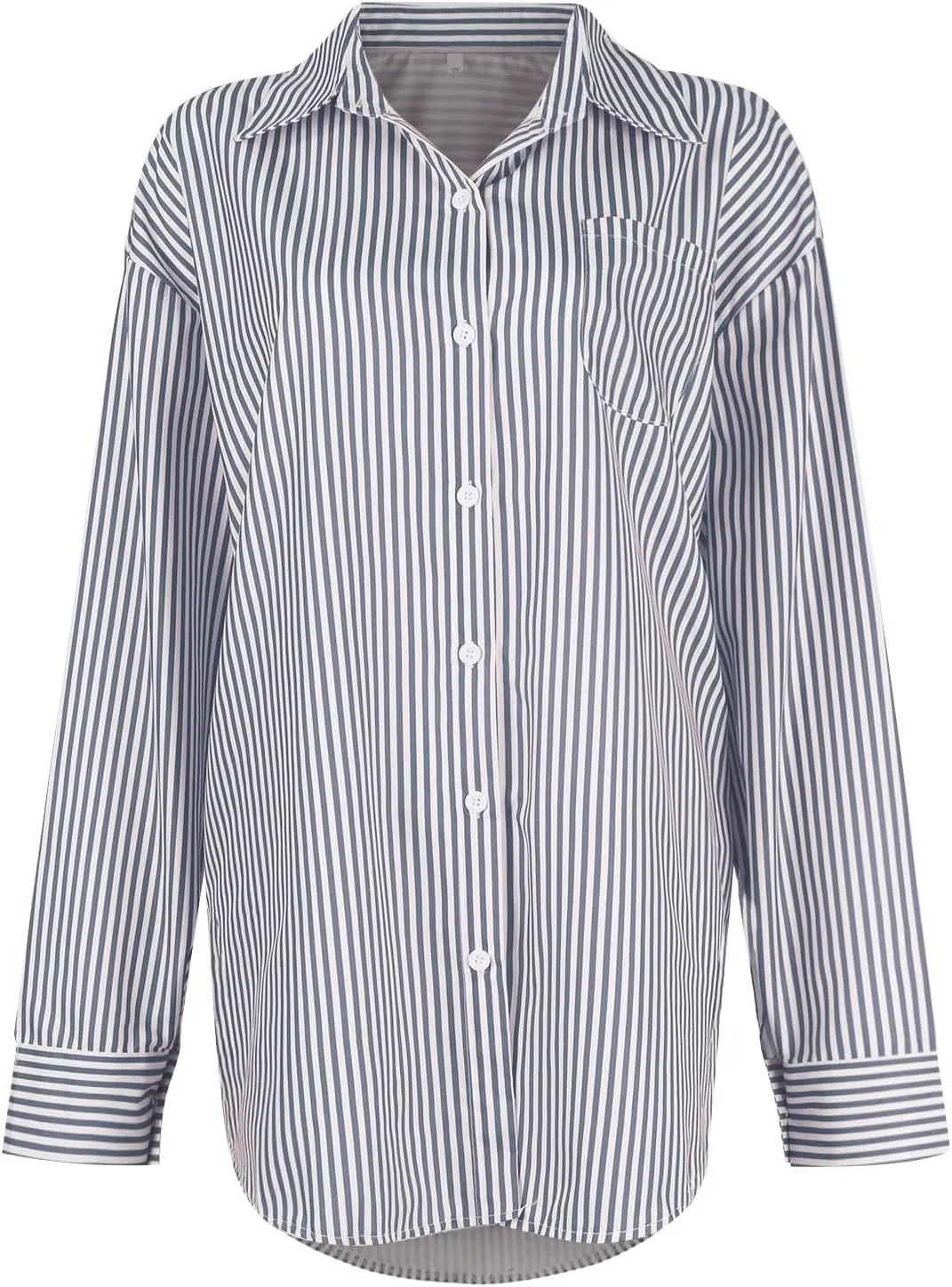 Womens Striped Button Down Shirts Casual Long Sleeve Stylish Collared Oversized V NeckFashion Work Blouses Tops