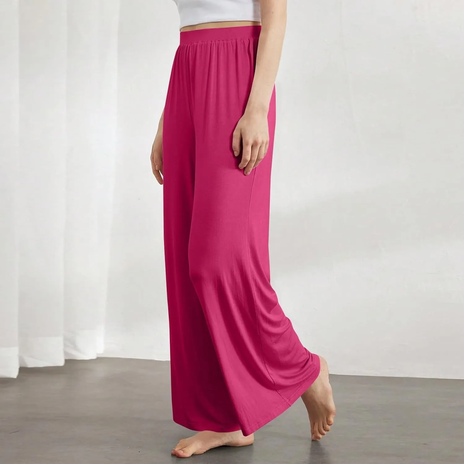 Women's Summer Pants Wide Leg Long High Waisted Pants Lightweight Pleated Pull On Vacation Trousers with Pockets