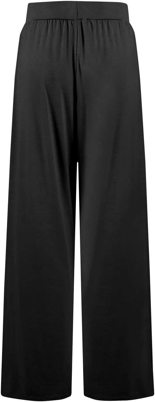 Women's Summer Pants Wide Leg Long High Waisted Pants Lightweight Pleated Pull On Vacation Trousers with Pockets