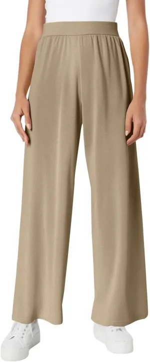 Women's Summer Pants Wide Leg Long High Waisted Pants Lightweight Pleated Pull On Vacation Trousers with Pockets