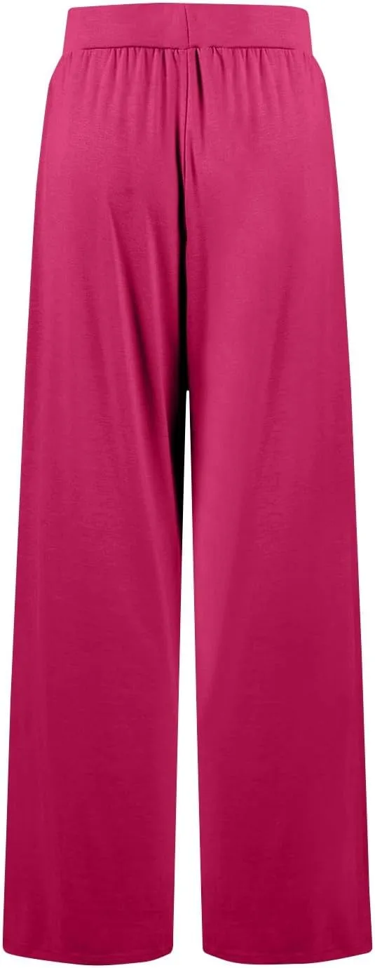 Women's Summer Pants Wide Leg Long High Waisted Pants Lightweight Pleated Pull On Vacation Trousers with Pockets