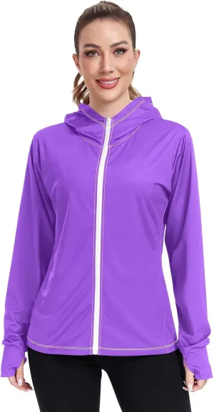 Womens Sun Protection Shirts Lavender Blue UV Cooling Hoodie Summer Clothing Long Sleeve SPF 50 Quick Dry Cooling Shirts