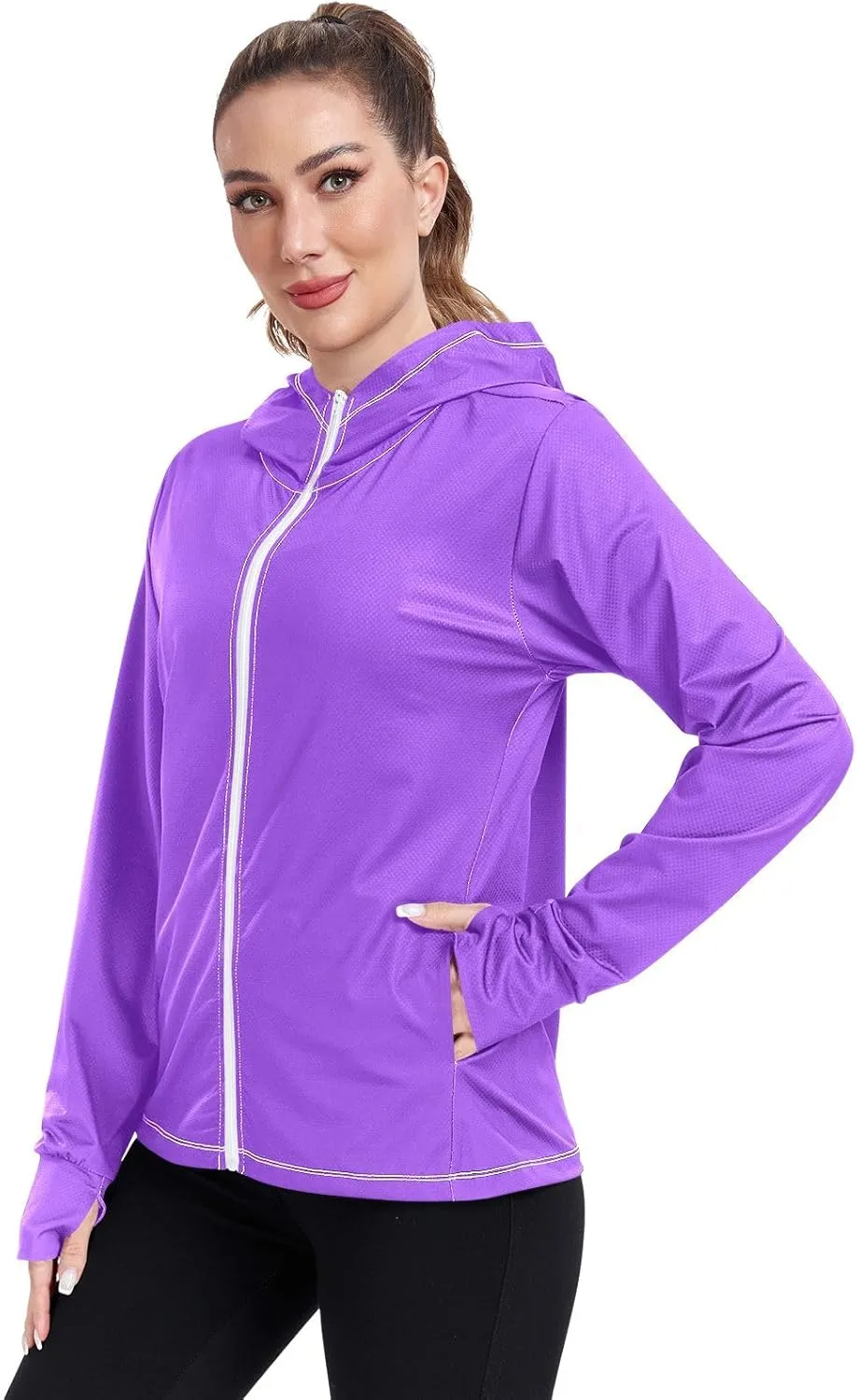 Womens Sun Protection Shirts Lavender Blue UV Cooling Hoodie Summer Clothing Long Sleeve SPF 50 Quick Dry Cooling Shirts