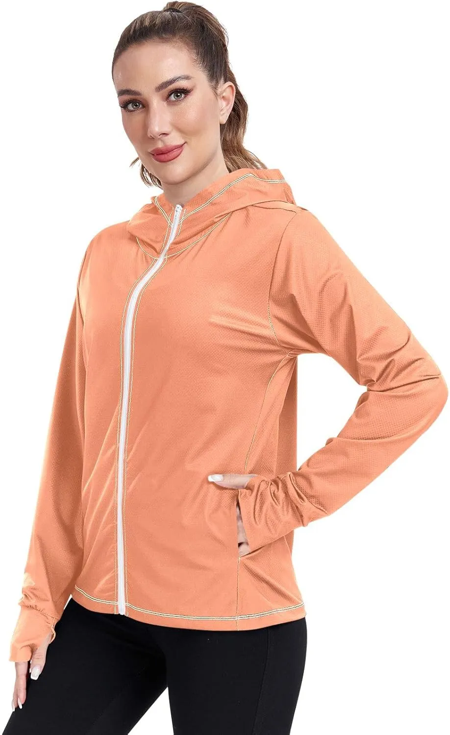 Womens Sun Protection Shirts Strong Red Women's Hoodie Zip Front Rash Guard Sun Shirts for Women Long Sleeve Uv Protection