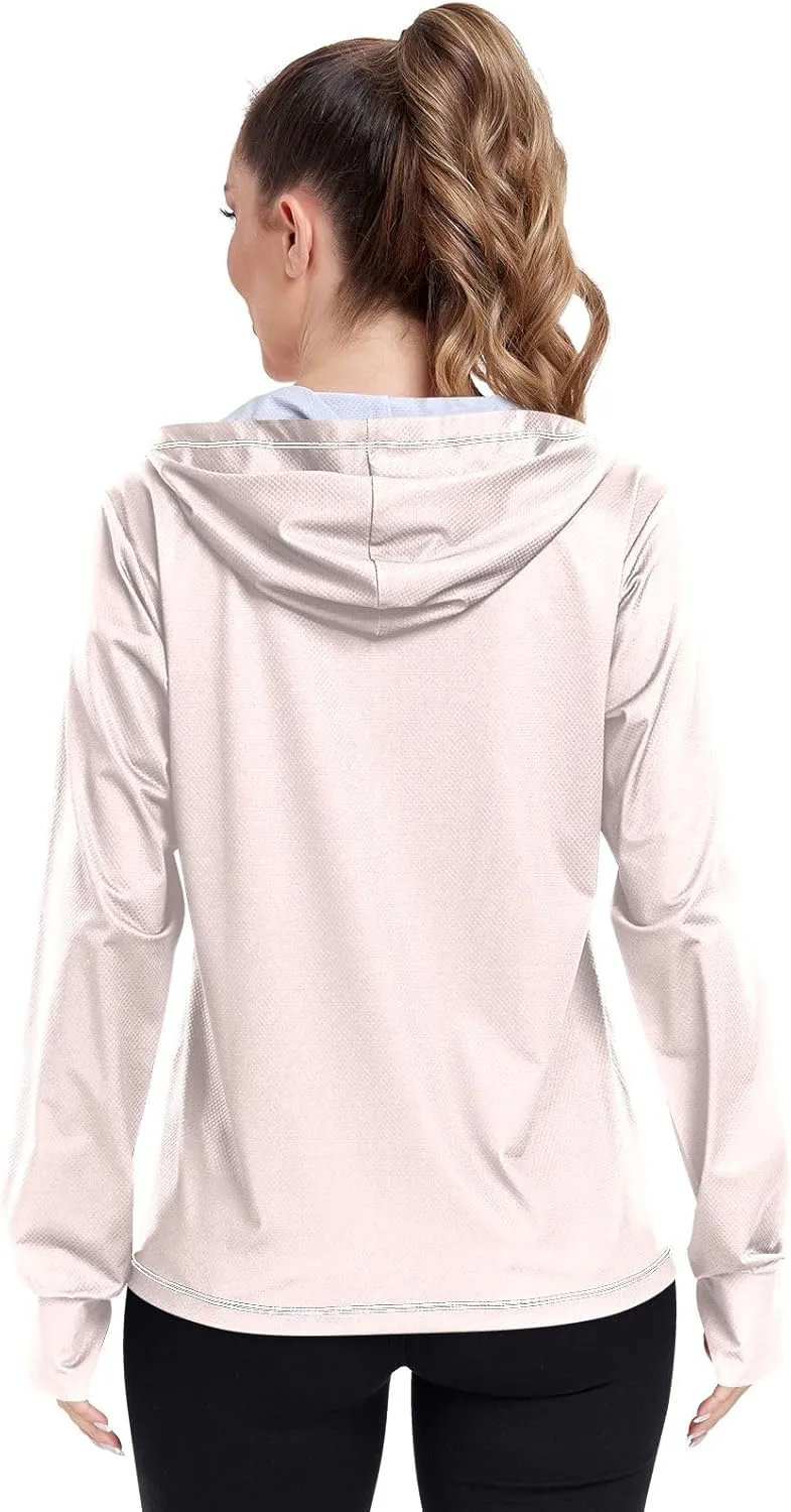 Womens Sun Protection Shirts Strong Red Women's Hoodie Zip Front Rash Guard Sun Shirts for Women Long Sleeve Uv Protection