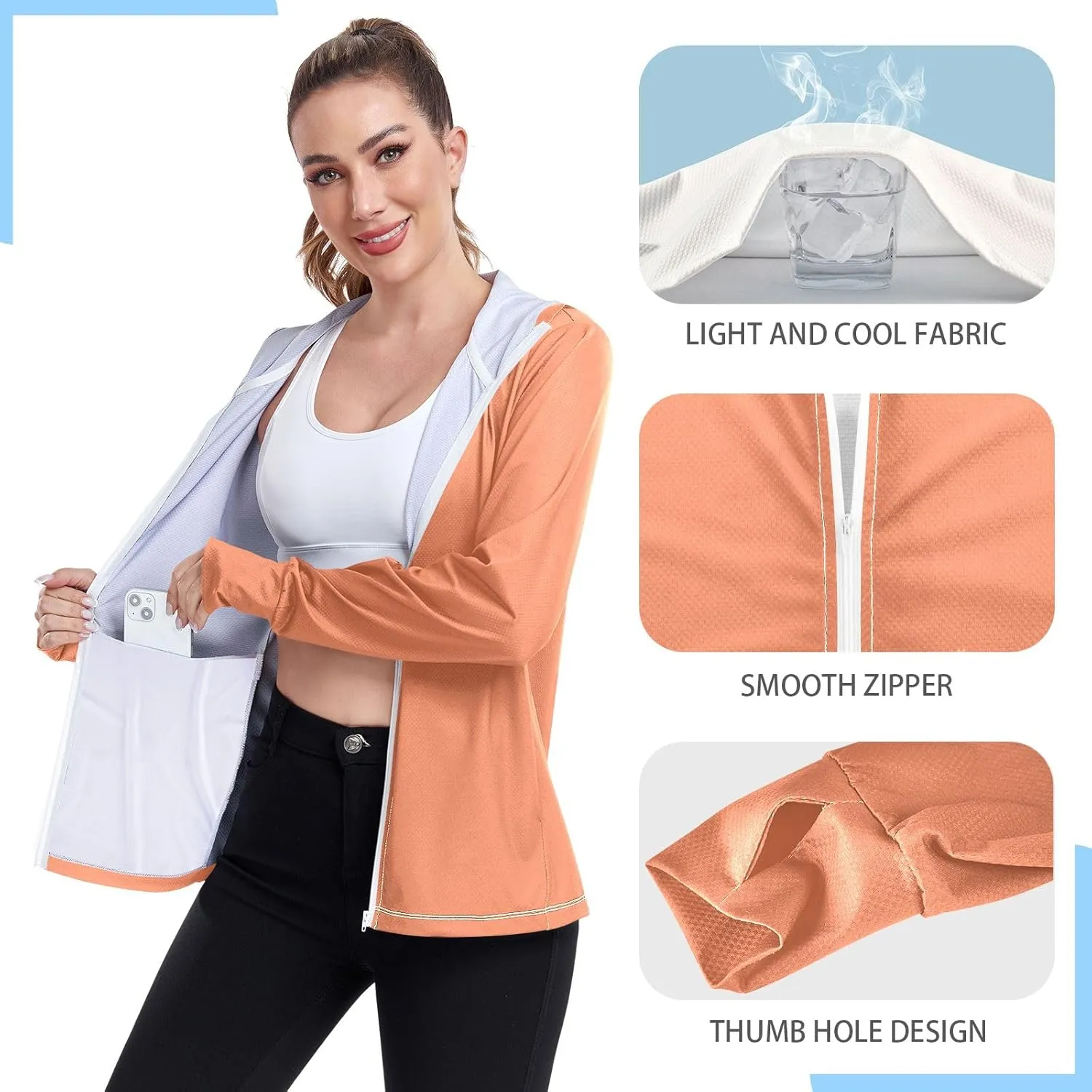Womens Sun Protection Shirts Strong Red Women's Hoodie Zip Front Rash Guard Sun Shirts for Women Long Sleeve Uv Protection