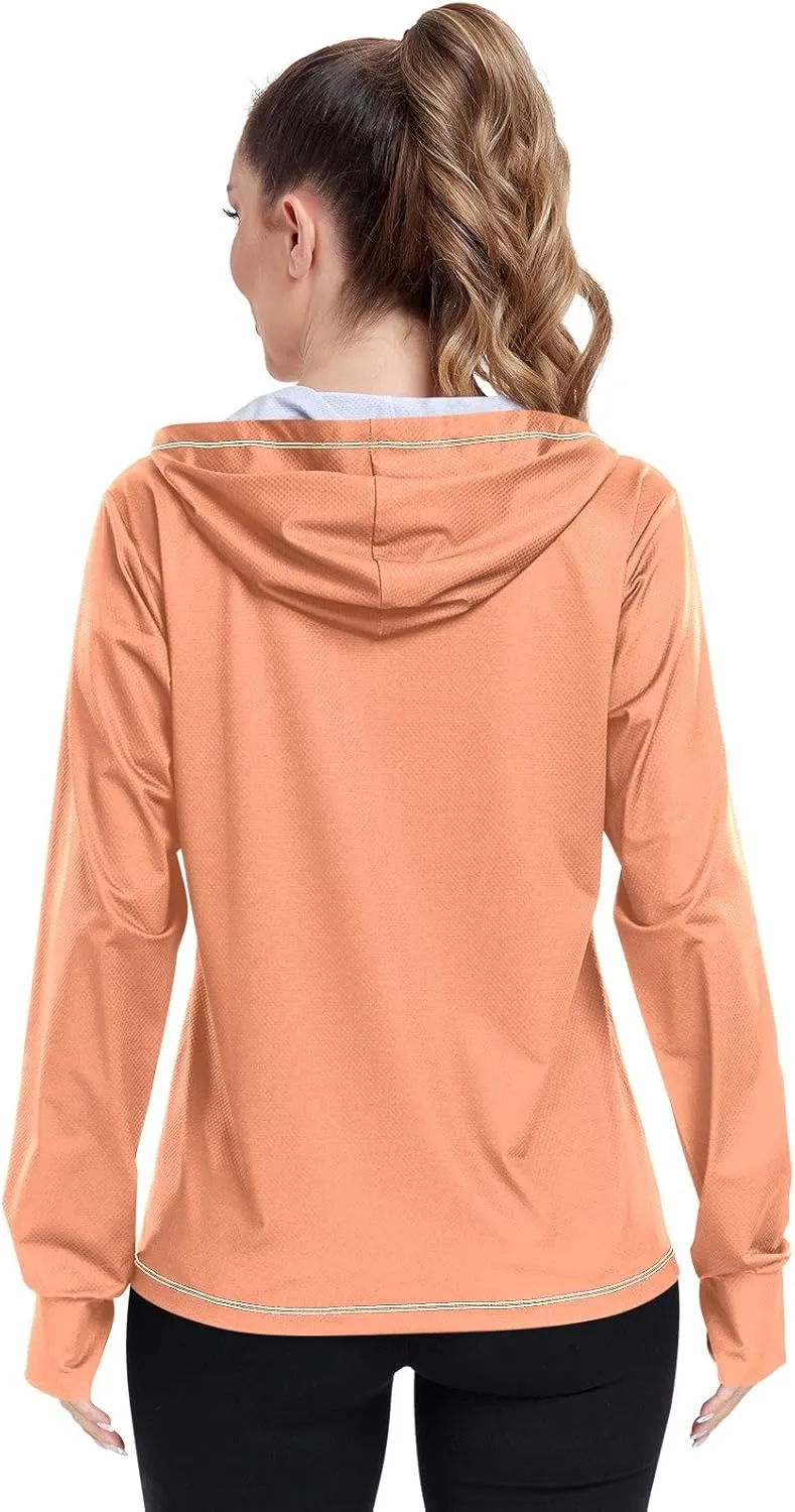 Womens Sun Protection Shirts Strong Red Women's Hoodie Zip Front Rash Guard Sun Shirts for Women Long Sleeve Uv Protection