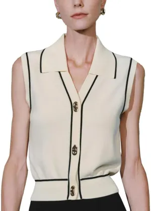 Womens Sweater Vest 2024 Sleeveless Lapel V Neck Button Down Knit Casual Tank Summer Tops