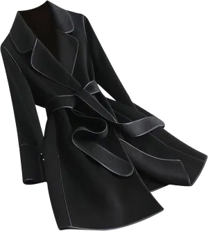 Women's Trench Coat 2024 Notched Lapel Collar Woolen Blend Pea Coat Elegant Double Breasted Mid-Long Overcoats