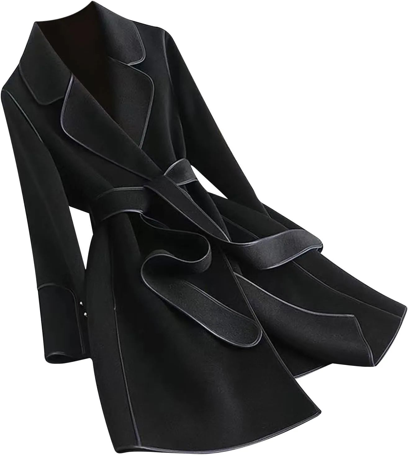 Women's Trench Coat 2024 Notched Lapel Collar Woolen Blend Pea Coat Elegant Double Breasted Mid-Long Overcoats