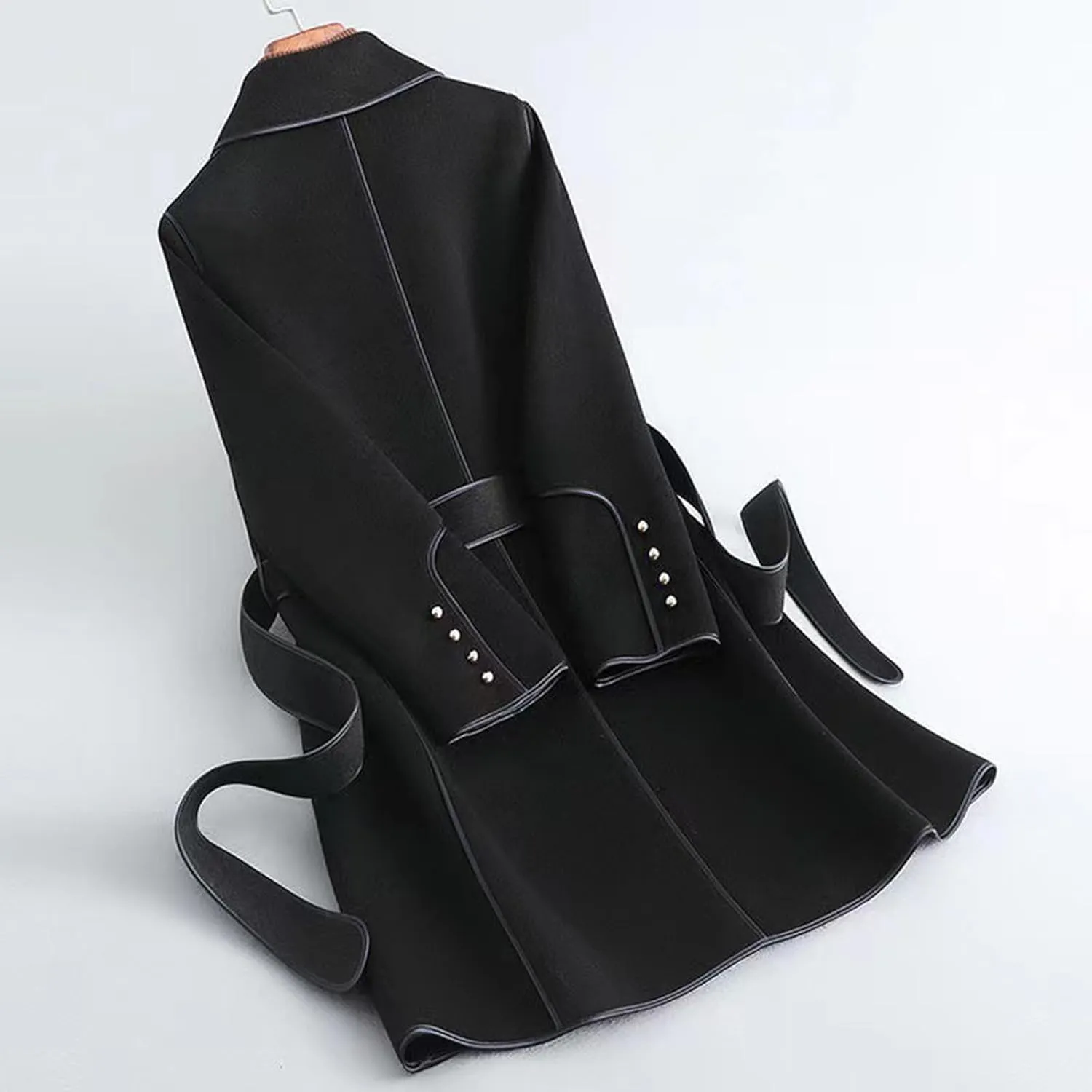 Women's Trench Coat 2024 Notched Lapel Collar Woolen Blend Pea Coat Elegant Double Breasted Mid-Long Overcoats