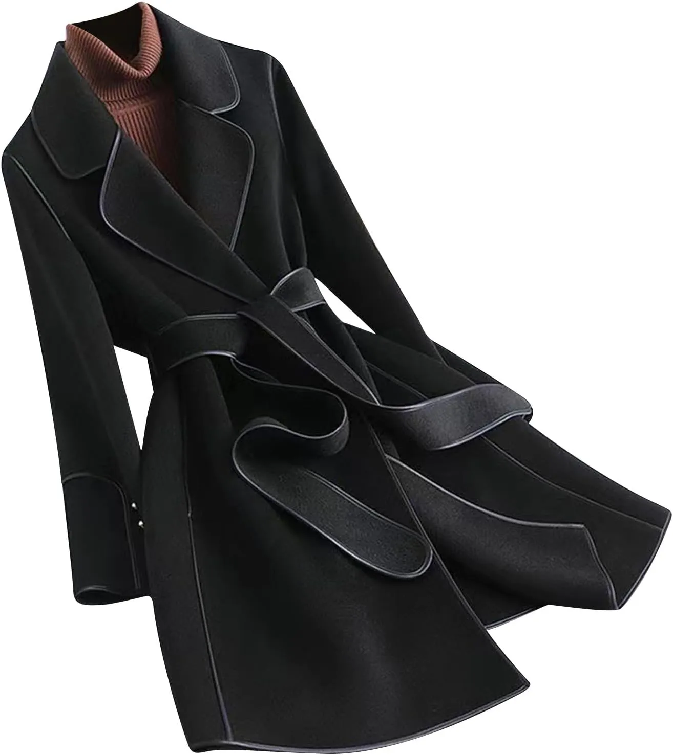 Women's Trench Coat 2024 Notched Lapel Collar Woolen Blend Pea Coat Elegant Double Breasted Mid-Long Overcoats