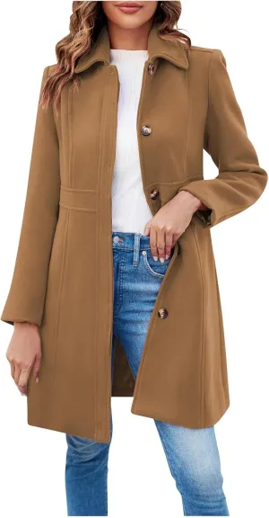 Women's Trench Coats Women's Wool Peacoat Single Breasted Notched Collar Trench Coat Fall Winter Fashion Mid-Length Outerwear Long Jackets Brown Xx-Large