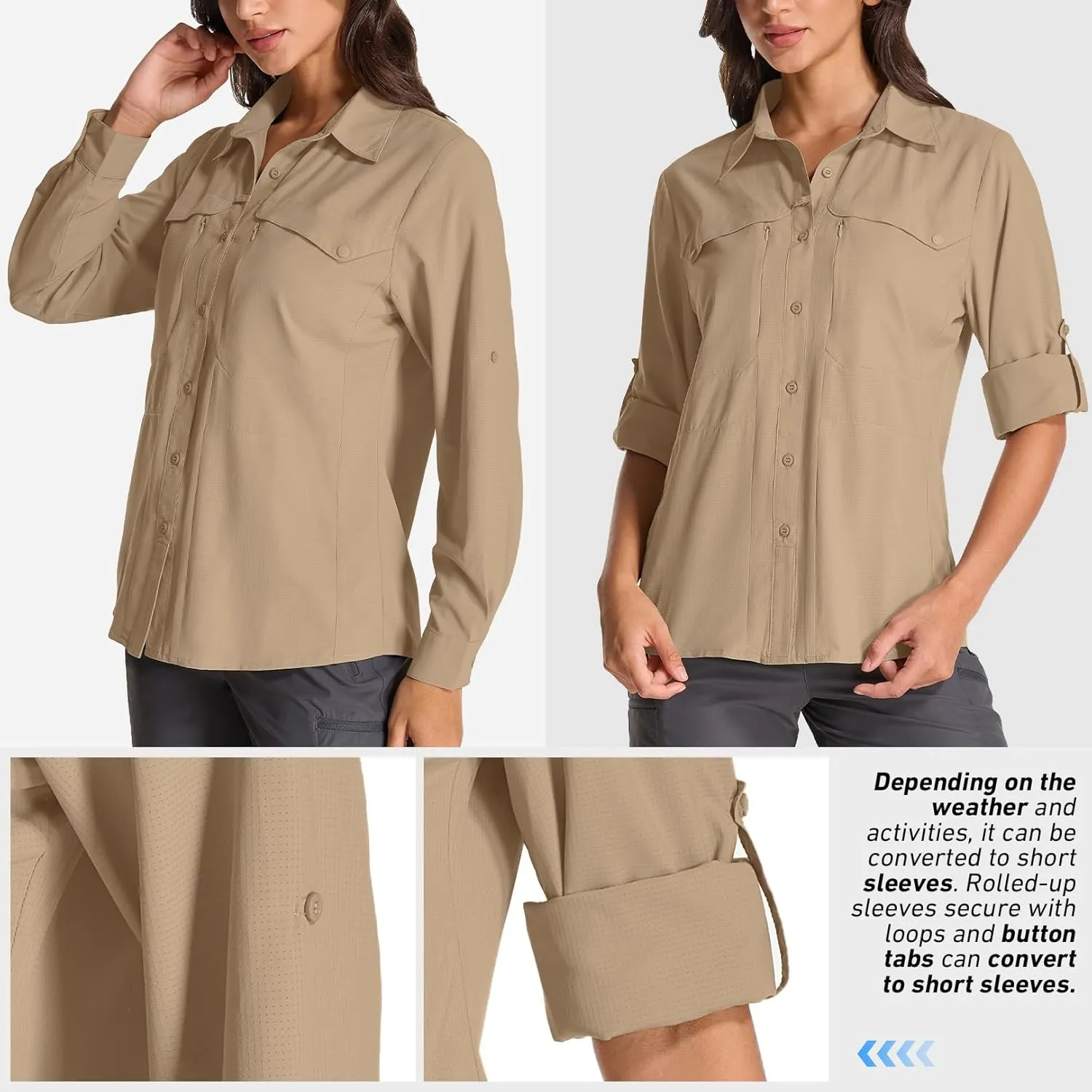 Women's UPF 50  UV Sun Protection Safari Shirts Outdoor Long Sleeve Quick Dry Cool Lightweight Fishing Hiking Travel Shirts