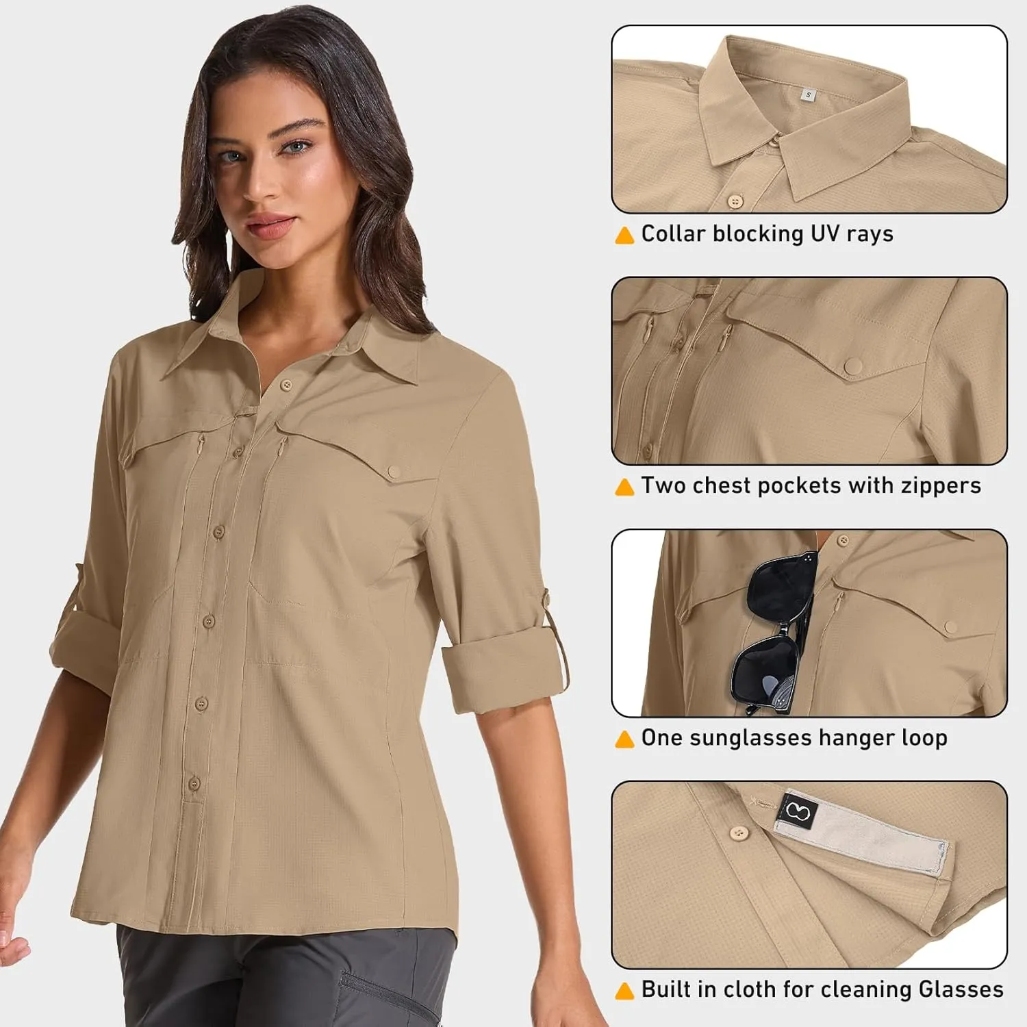 Women's UPF 50  UV Sun Protection Safari Shirts Outdoor Long Sleeve Quick Dry Cool Lightweight Fishing Hiking Travel Shirts