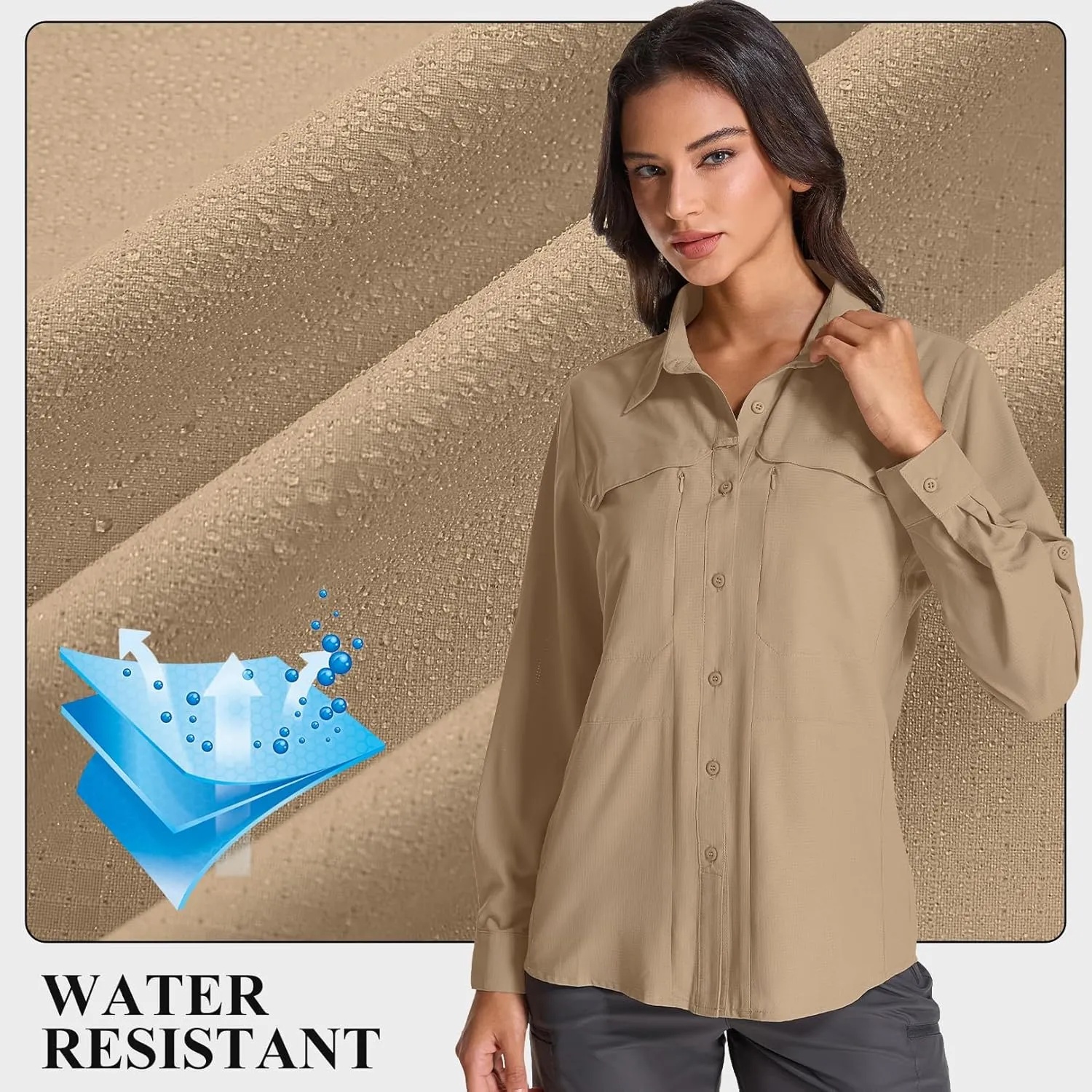 Women's UPF 50  UV Sun Protection Safari Shirts Outdoor Long Sleeve Quick Dry Cool Lightweight Fishing Hiking Travel Shirts