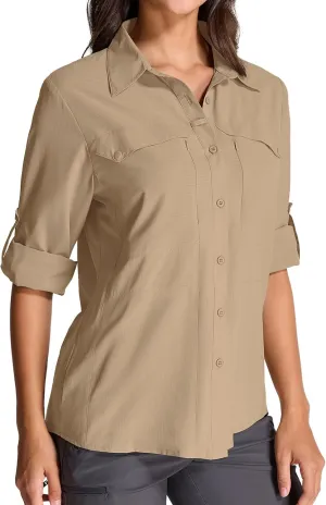 Women's UPF 50  UV Sun Protection Safari Shirts Outdoor Long Sleeve Quick Dry Cool Lightweight Fishing Hiking Travel Shirts