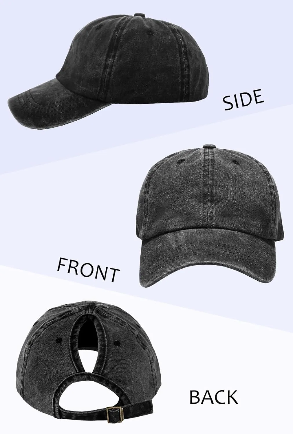 Womens Vintage Washed Distressed Baseball-Cap with Ponytail Hole Sport Golf Hat