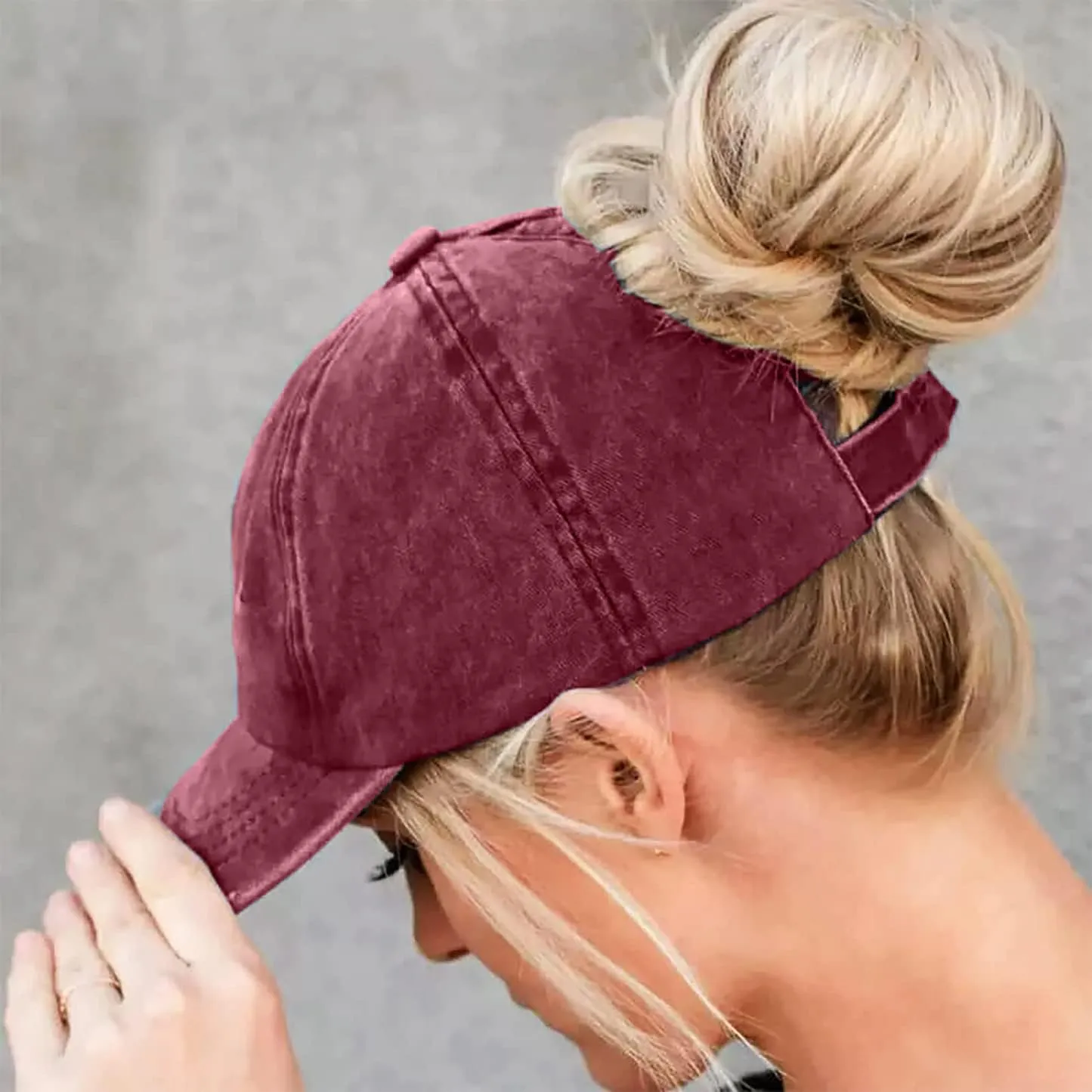 Womens Vintage Washed Distressed Baseball-Cap with Ponytail Hole Sport Golf Hat