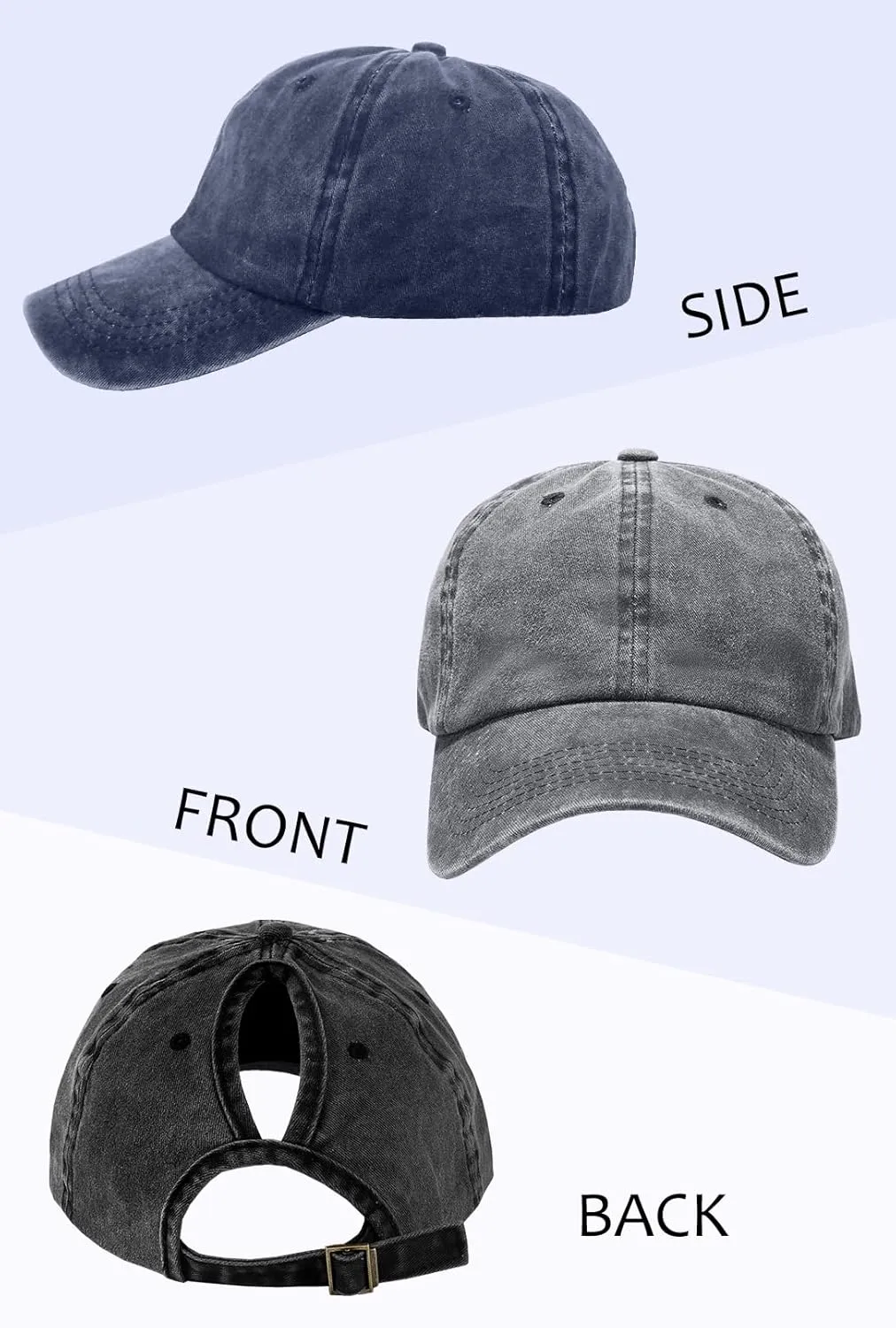 Womens Vintage Washed Distressed Baseball-Cap with Ponytail Hole Sport Golf Hat