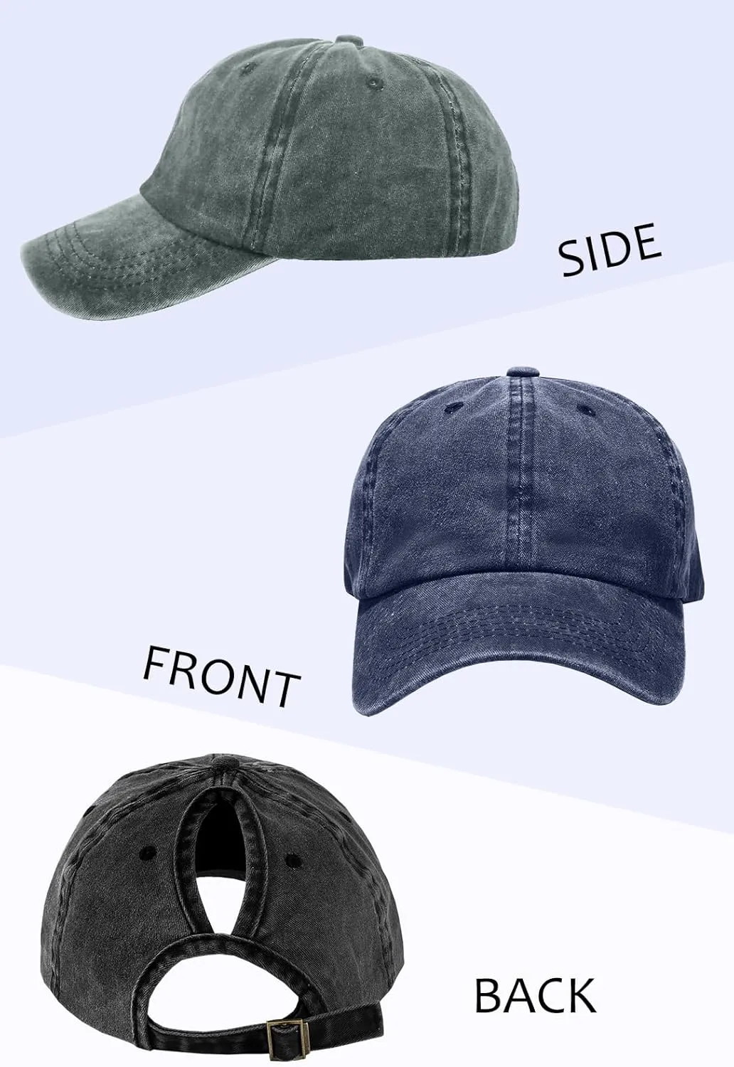 Womens Vintage Washed Distressed Baseball-Cap with Ponytail Hole Sport Golf Hat