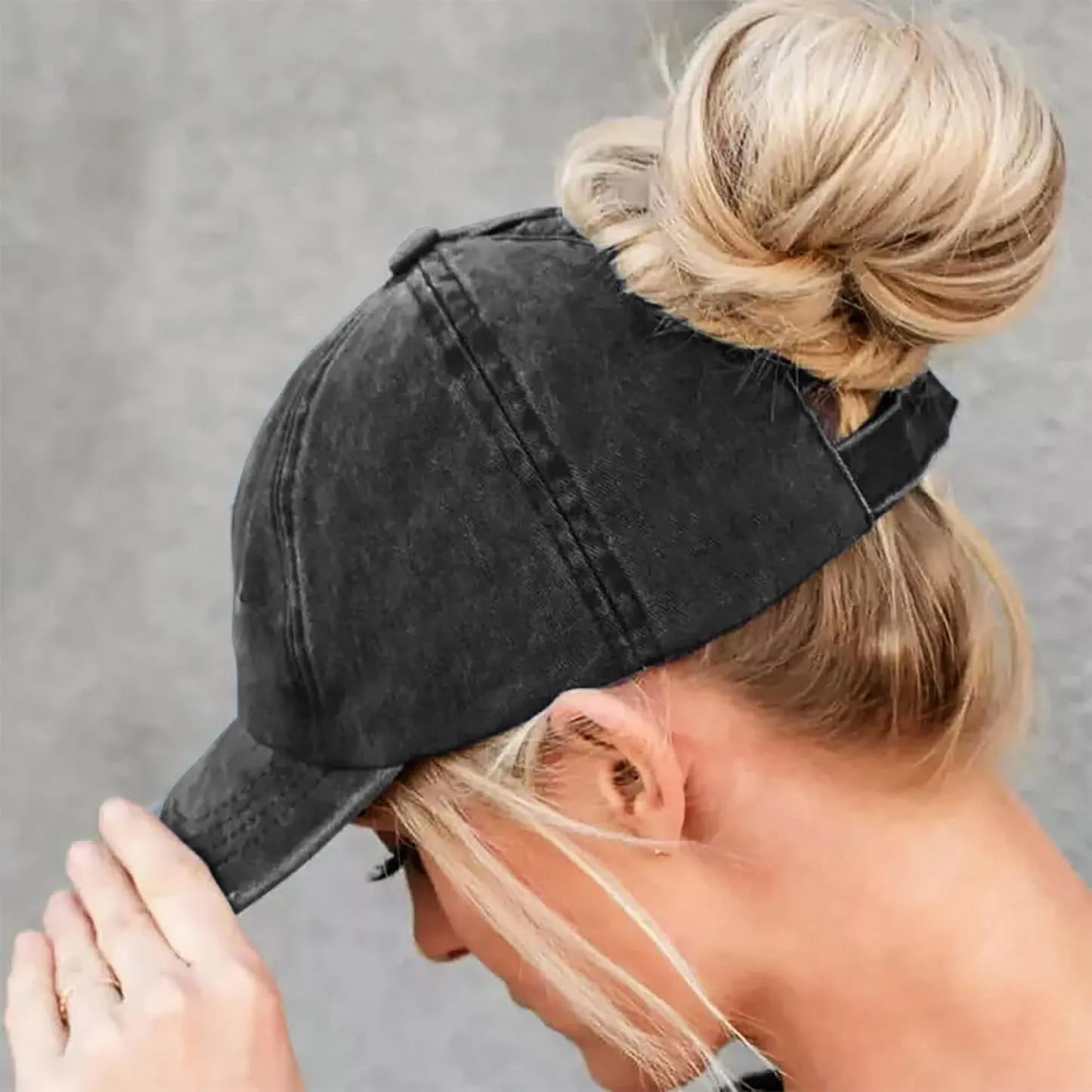 Womens Vintage Washed Distressed Baseball-Cap with Ponytail Hole Sport Golf Hat