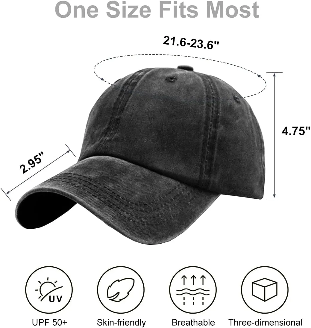 Womens Vintage Washed Distressed Baseball-Cap with Ponytail Hole Sport Golf Hat