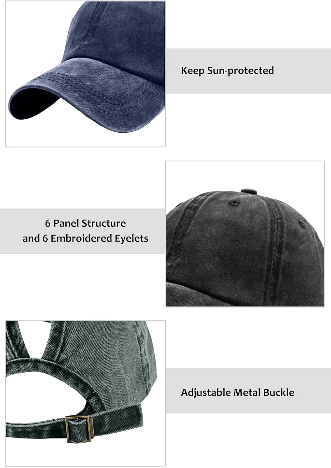 Womens Vintage Washed Distressed Baseball-Cap with Ponytail Hole Sport Golf Hat