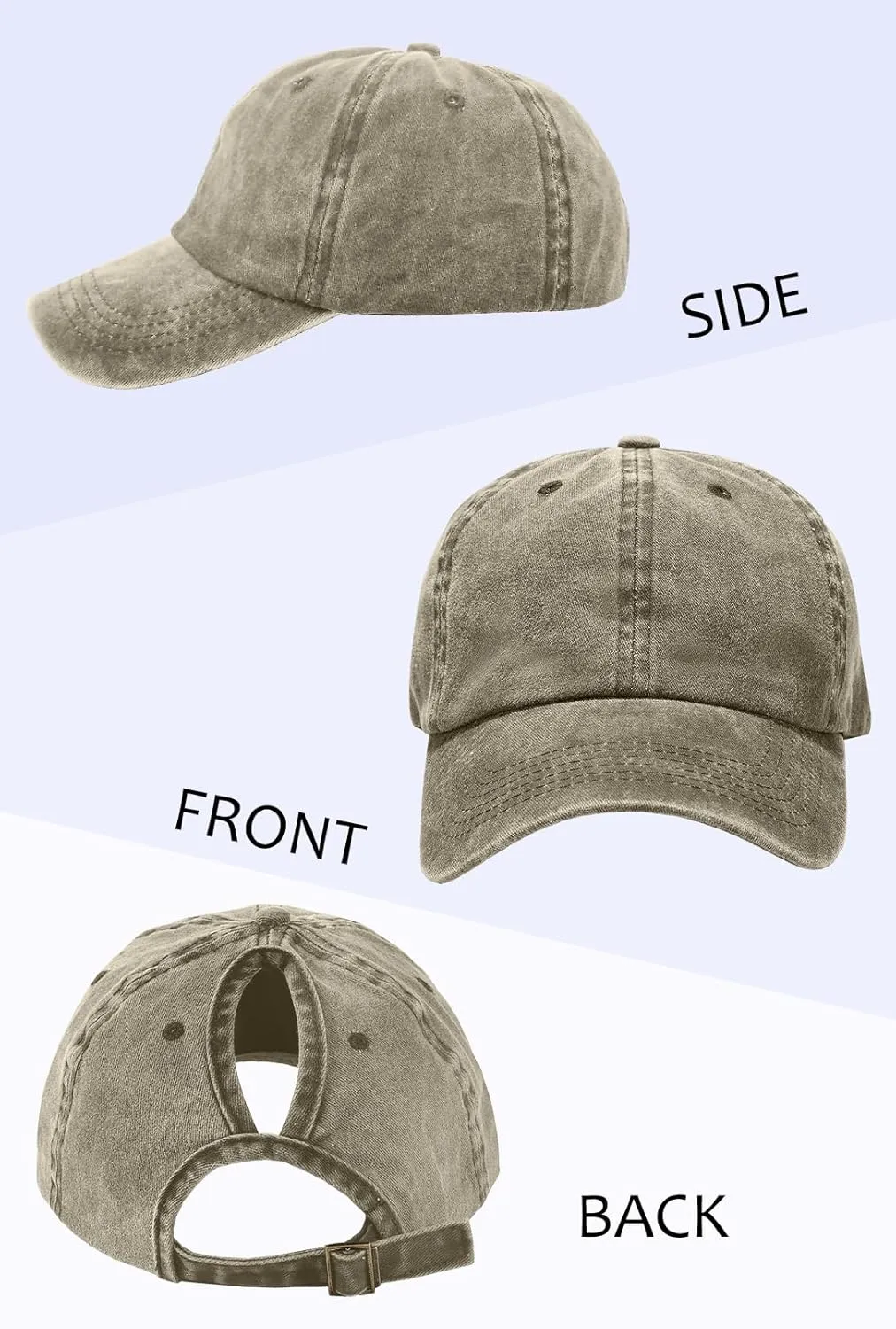 Womens Vintage Washed Distressed Baseball-Cap with Ponytail Hole Sport Golf Hat