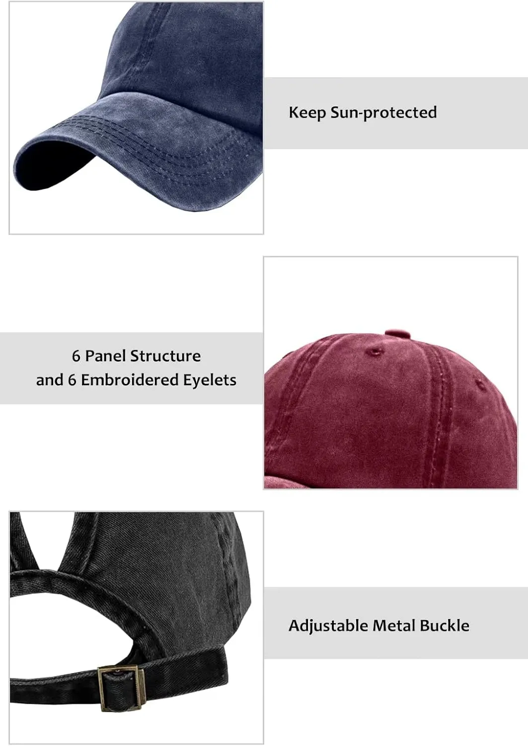 Womens Vintage Washed Distressed Baseball-Cap with Ponytail Hole Sport Golf Hat